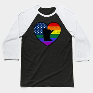 Minnesota United States Gay Pride Flag Heart Baseball T-Shirt